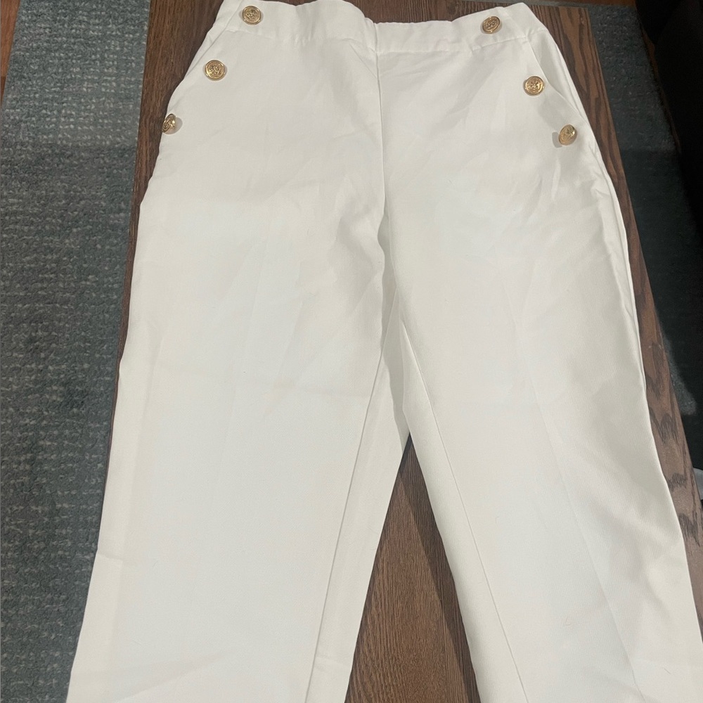 White Zara Pants with Button Accessory